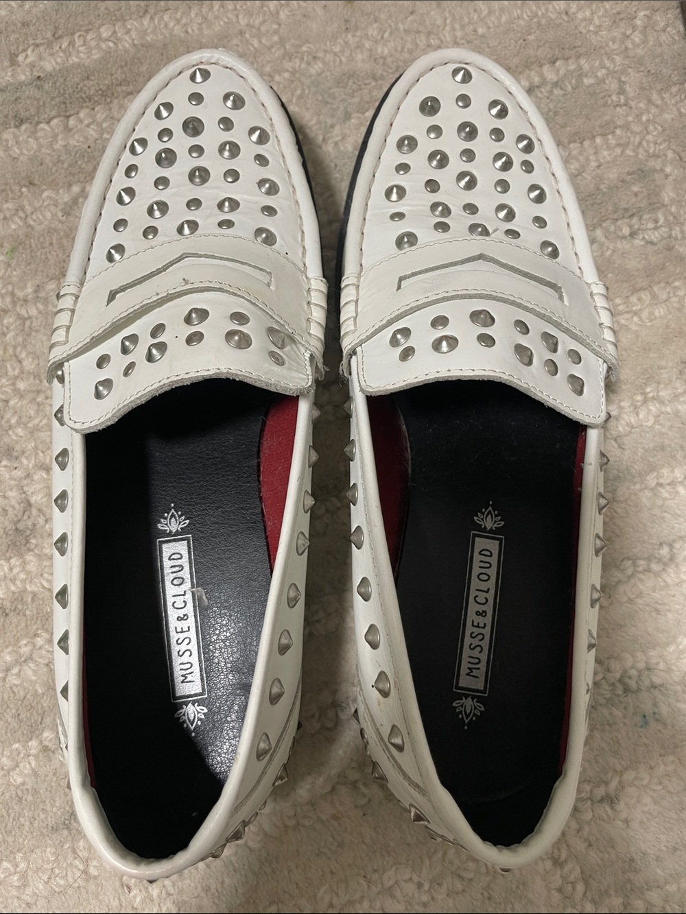 Musse & Cloud White Stud-Embellished Leather Loafers